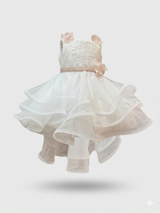 Abito battesimo bianco con cintura e fascia