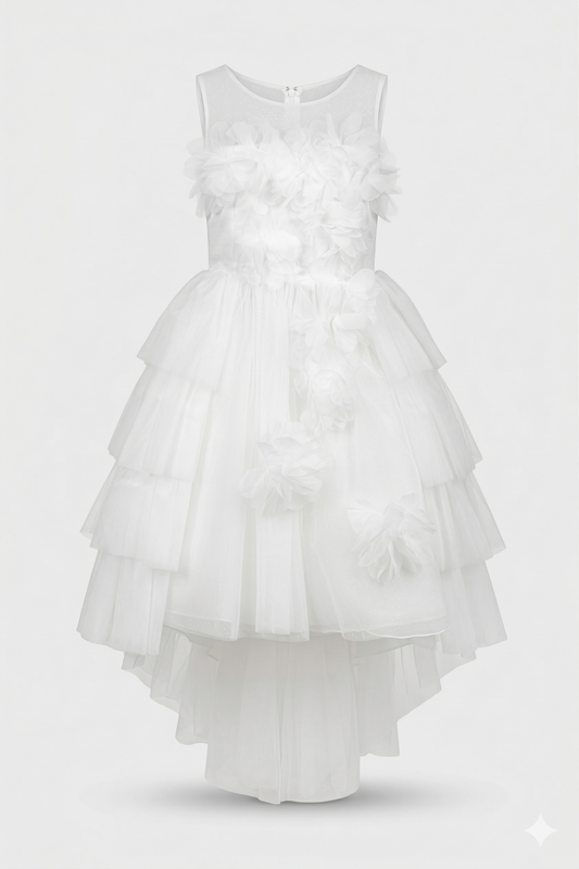 Abito bianco con coroncina di fiori