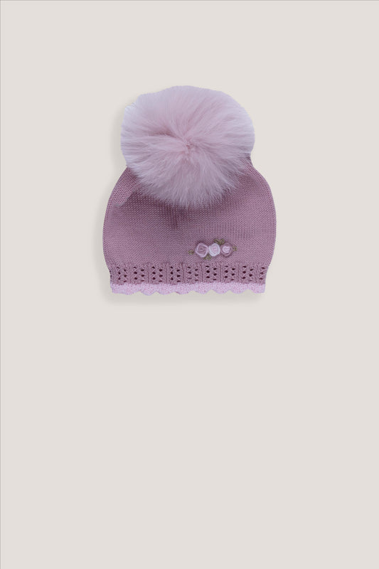 Cappellino neonata Marlù color marsala con grande pompon
