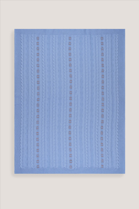 Copertina neonato Marlù in maglia azzurra con righe traforate