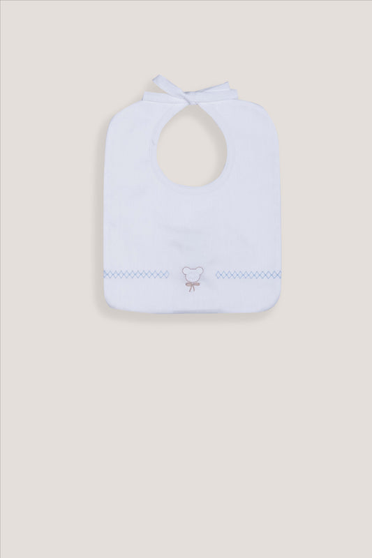 Bavaglino neonato Marlù da cerimonia color vaniglia con bordo azzurro