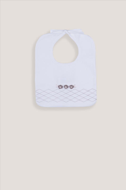 Bavaglino neonato Marlù color vaniglia trapuntato con decori gioiello