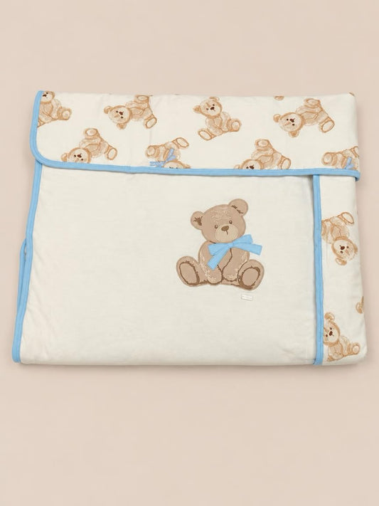 Coperta neonato Le Bebé panna con orsetti e bordo celeste