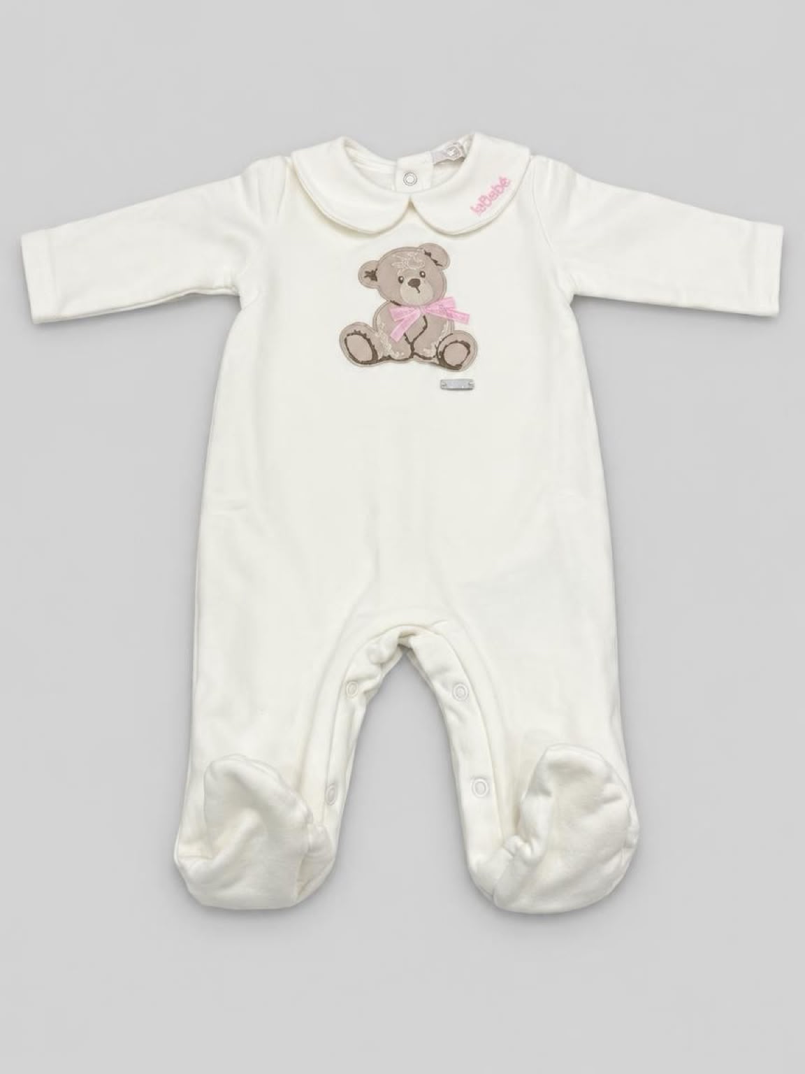 Tutina neonata Le Bebé panna con orsetto e fiocchetto rosa