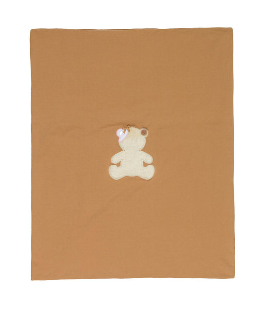 Coperta Le Bebé color caramello con orsetto applicato