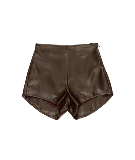 Shorts ragazza Lú Lú by Miss Grant effetto pelle color moro, fronte