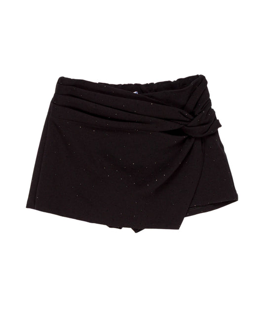 Shorts ragazza Lú Lú by Miss Grant neri con nodo drappeggiato, fronte