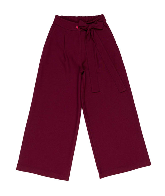 Pantalone wide leg ragazza Lú Lú by Miss Grant bordeaux con cintura