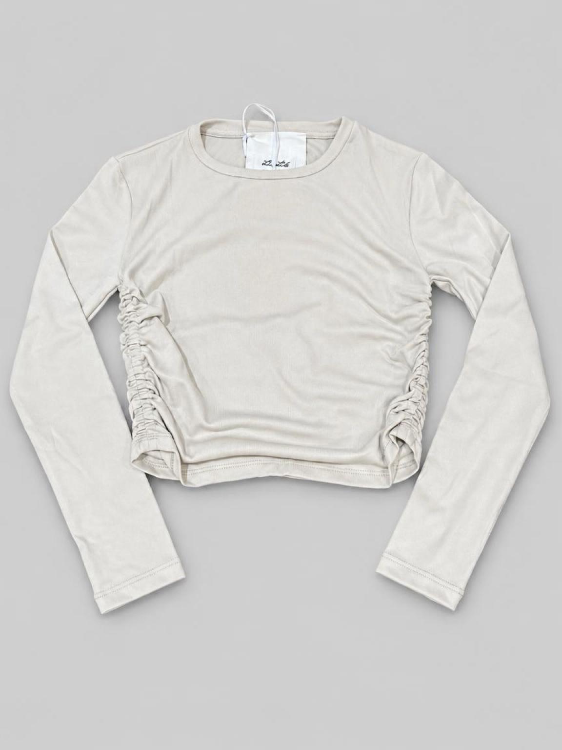 Maglia ragazza Lú Lú by Miss Grant color sabbia con arricciature laterali