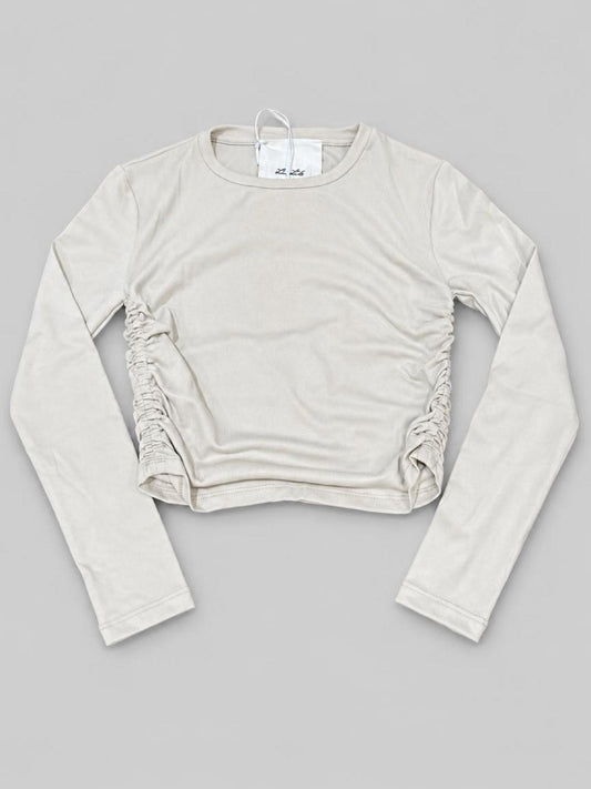 Maglia ragazza Lú Lú by Miss Grant color sabbia con arricciature laterali