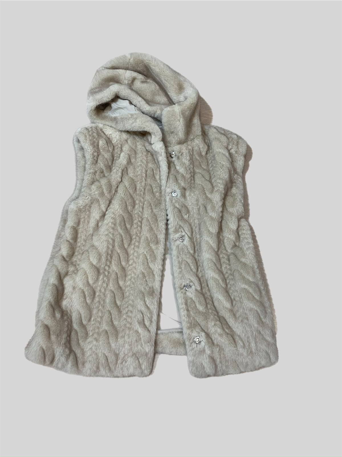 Gilet ragazza Liu Jo effetto pelliccia beige con cappuccio