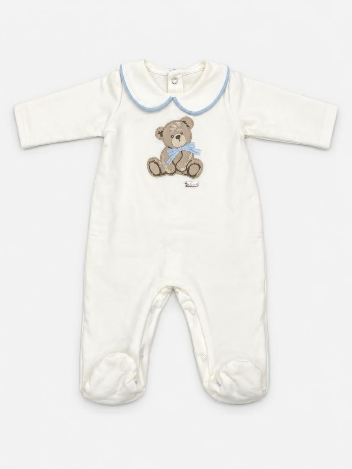 Tutina neonato Le Bebé panna con orsetto e fiocchetto azzurro